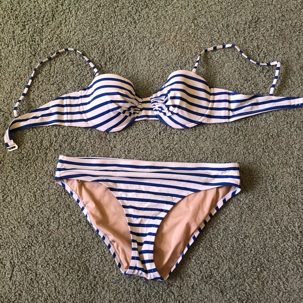 J. CREW Blue and White Striped Bikini - 36B/M